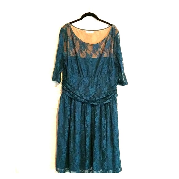 Dilanni Dresses & Skirts - Teal lace 3/4 sleeve dress